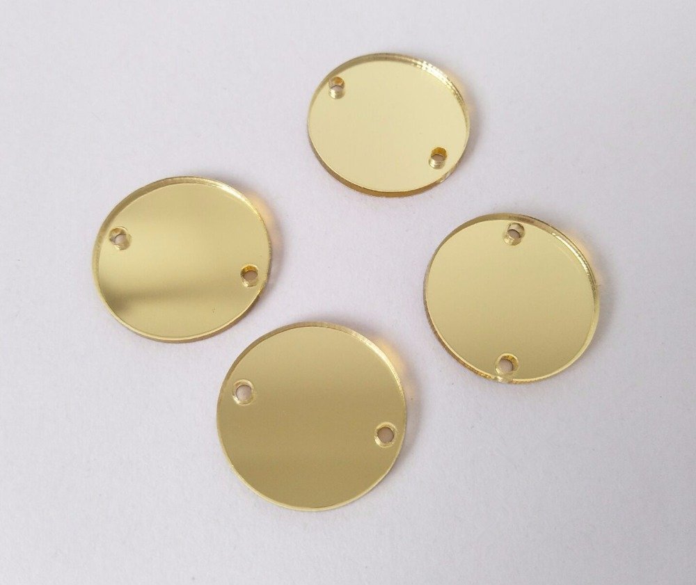 Sew On Round Mirror Beads, DIY Mirrored Rhinestones for Costume Evening Dresses Cloth Garment Decoration Accessory (Gold)