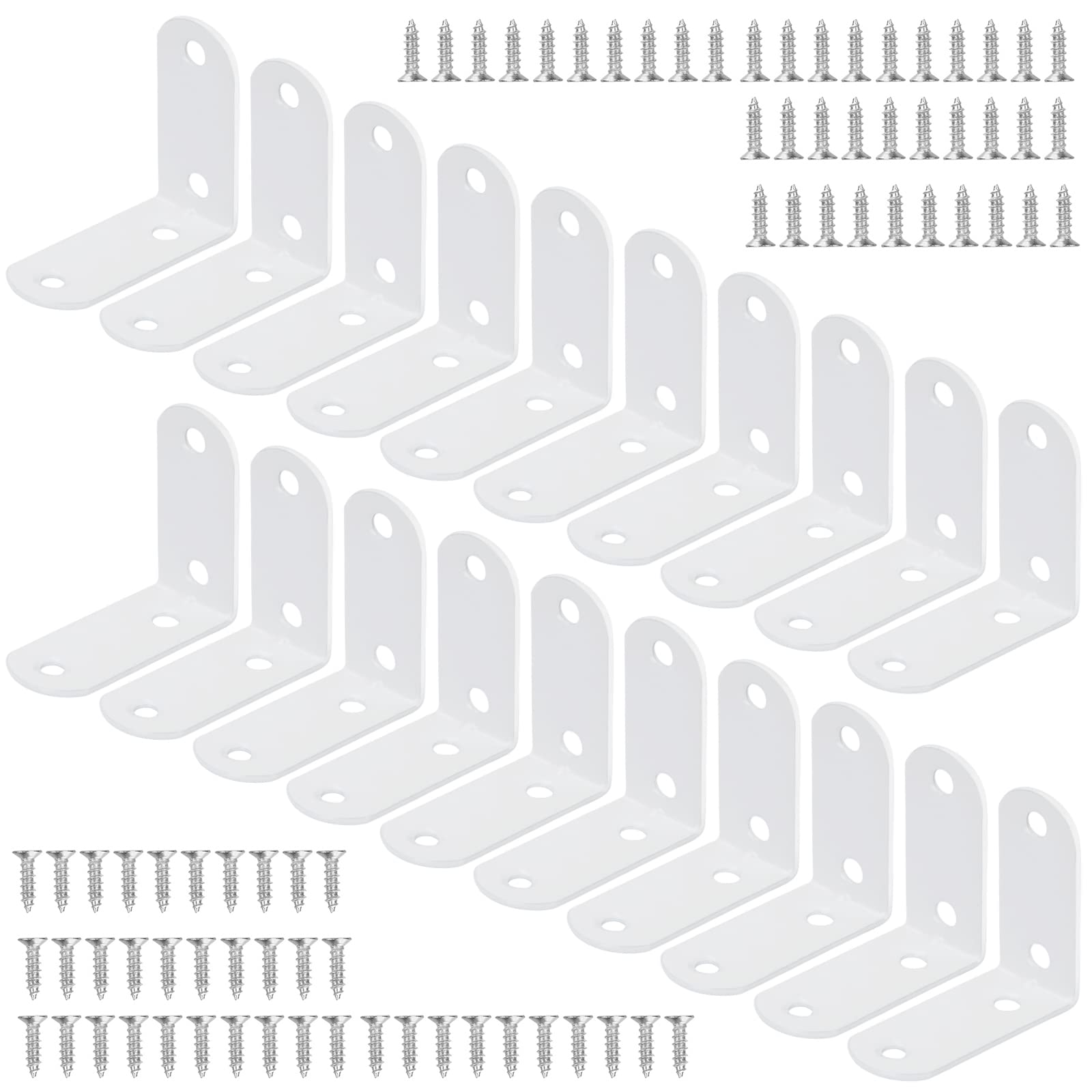 JatilEr 20 Pcs Corner Bracket 50 * 50 mm, White Right Angle Brackets 90 Degree Corner Brace Metal L Brackets Metal with 80 Screws for Wood Furniture Fixation