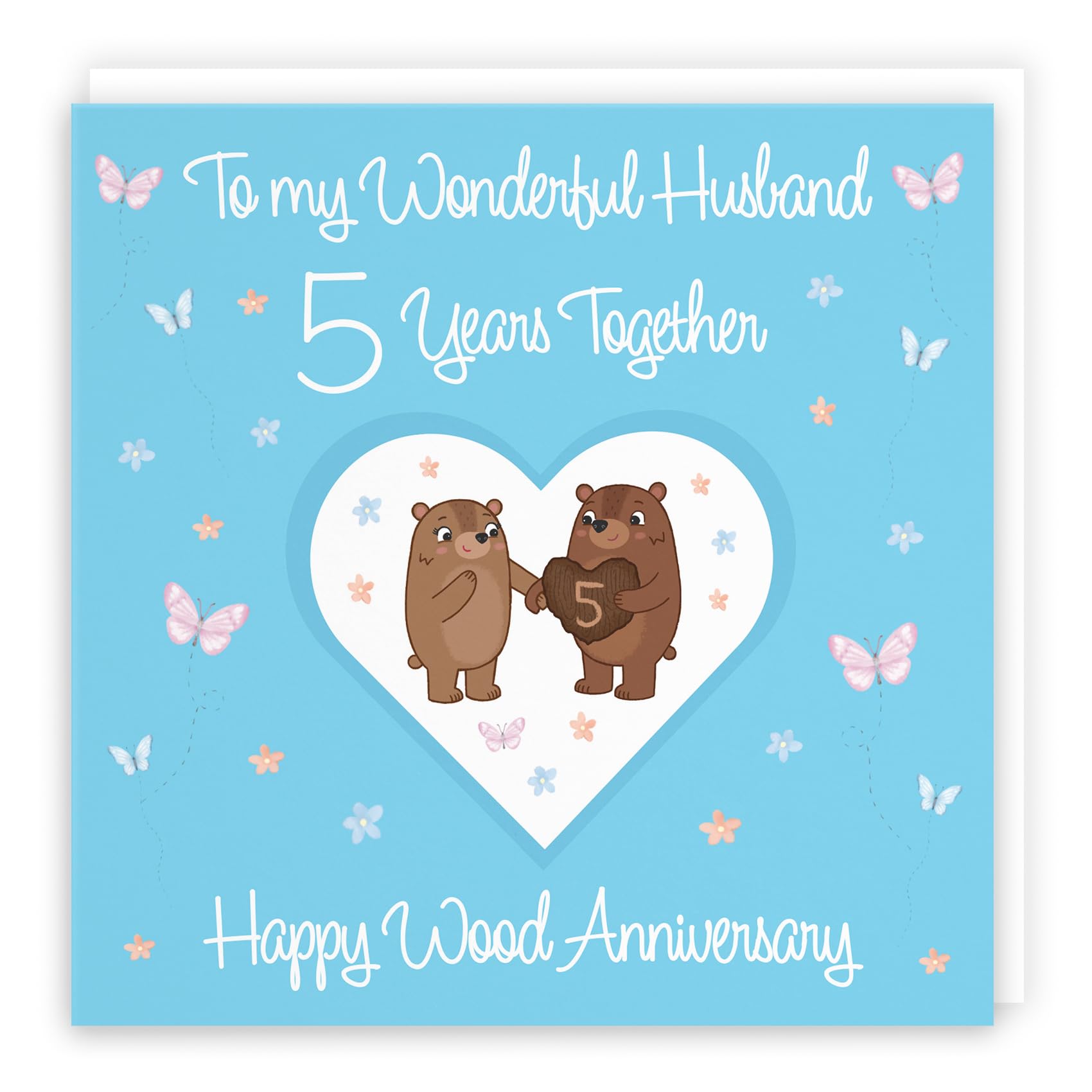Hunts England - Husband 5th Anniversary Card - 5 Years - Wood Anniversary - Romantic Meadows - Fun Card - Fifth Anniversary Card For Husband — image 1