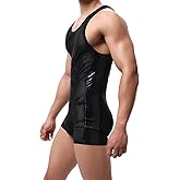 YOOBNG Men's Mesh Tank Top One Piece Striped Waistband Wrestling Singlet Bodysuit Jumpsuit Leotard Mini Boxer Briefs