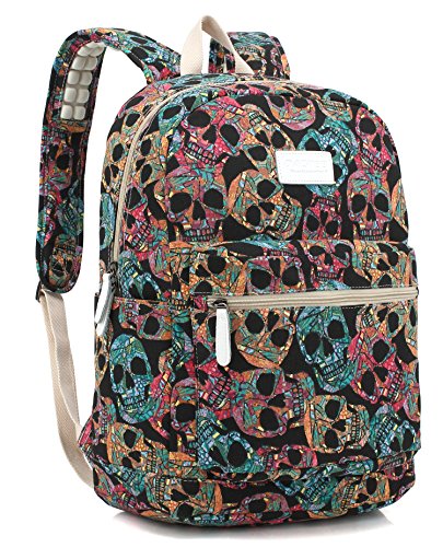 Dachee Skull Canvas laptop backpack with Massage Cushion Straps for laptop up to 15 inch Macbook Pro 15 backpack Men Women Student Outdoor Travel Backpack