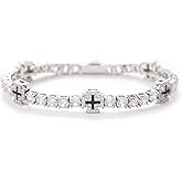 LuxeFlex Iced Out 4mm Black Cross Tennis Bracelet, Unisex White Gold Plated Sparkling 5A Cubic Zirconia Hip Hop Religious Jewelry Gift
