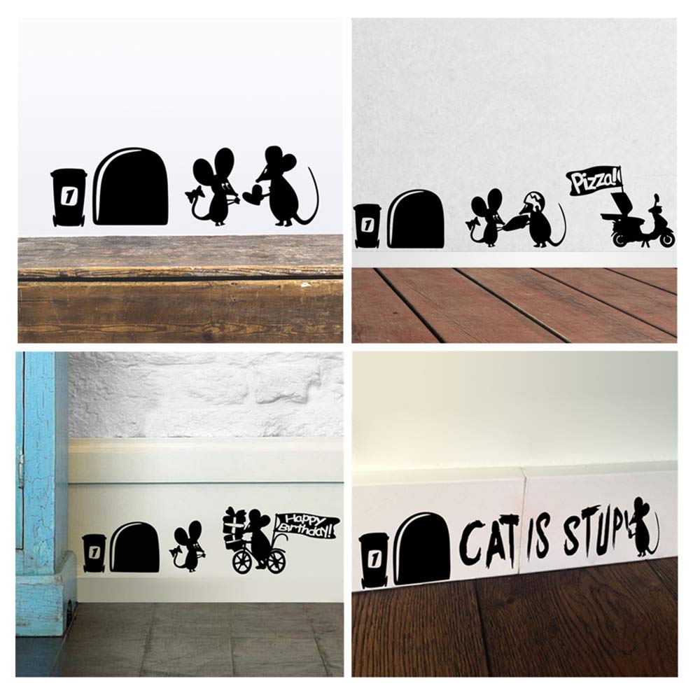 ufengke Mouse Holes Skirting Board Wall Stickers Removable Vinyl Wall Art Decals for Children's Room Living Room Bedroom, Black