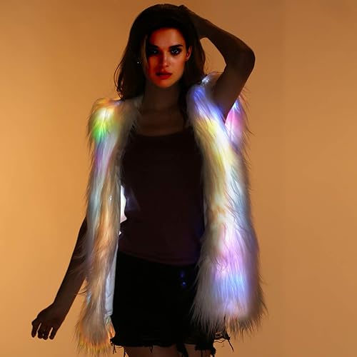 JIRUIWEN Led Coat Jacket Women-Light-Up-Vest Furry-Faux-Fur