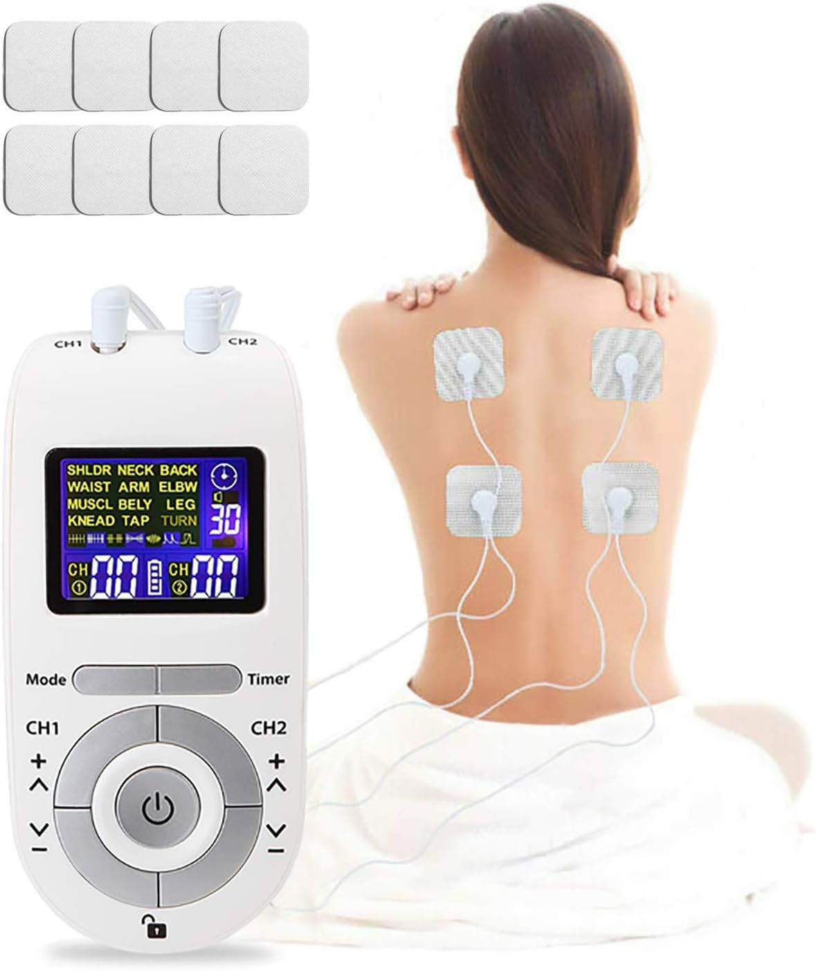 UMATE TENS Unit Muscle Stimulator with 8 Electrode Pads, Tens Electronic Pulse Massager Machine Multi Mode Device with All Accessories: Sports & Outdoors