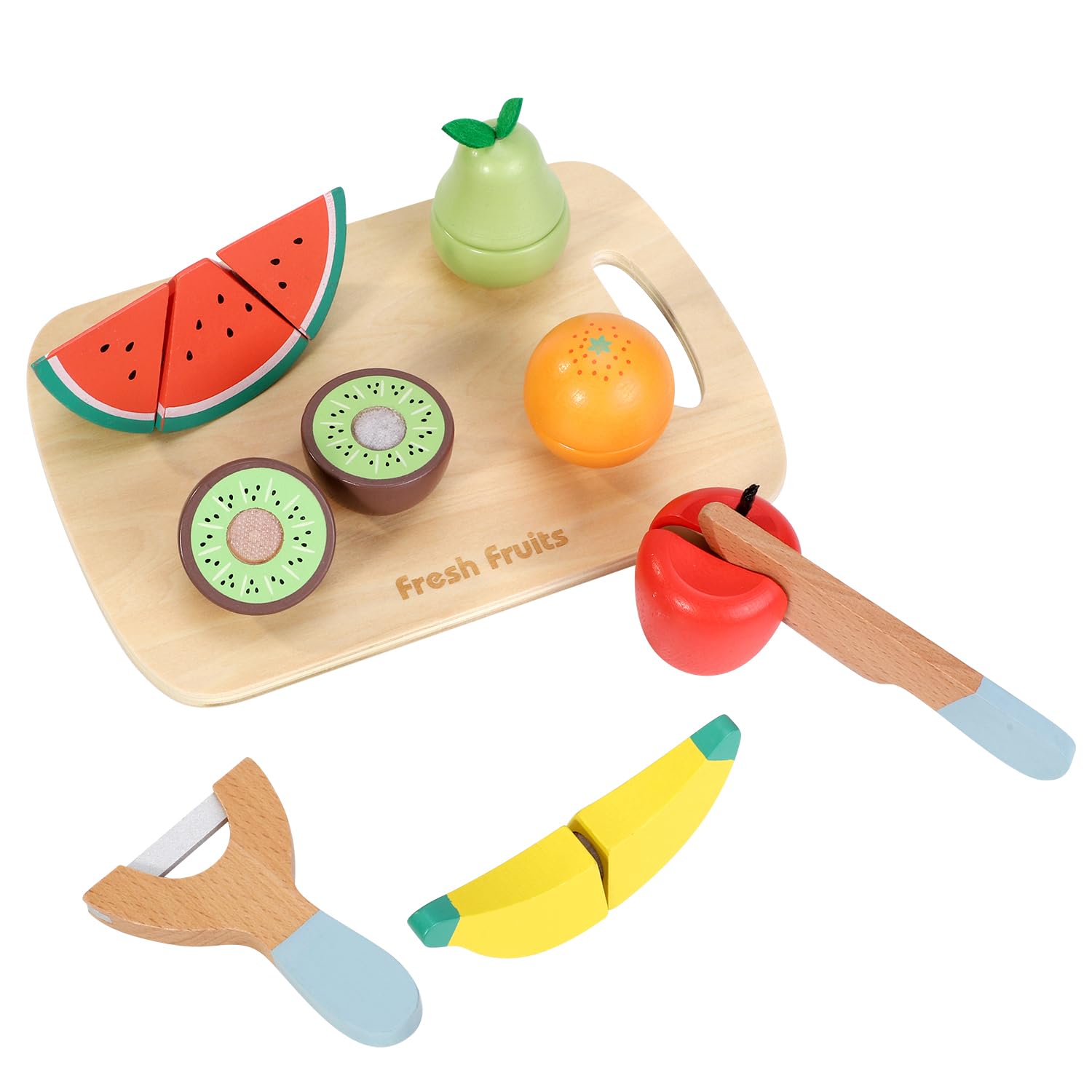 SOKA Wooden Play Food for Kids - Kitchen Cutting Fruits Toys for Kids Children Toddlers, Pretend Fruit Gift for Boys and Girls - Early Development & Activity Toys