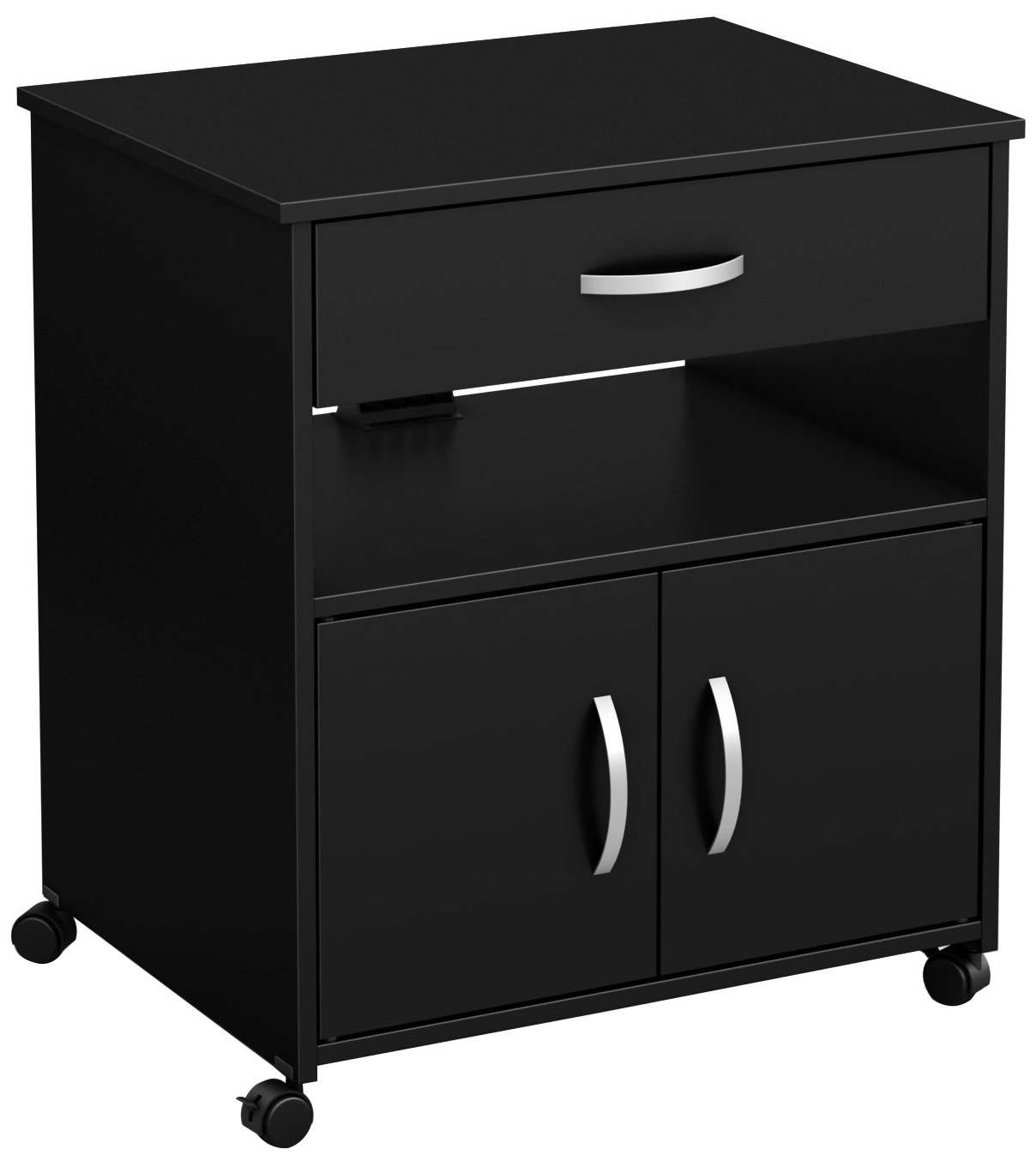 South Shore 2Door Printer Stand with Storage on Wheels, Pure Black