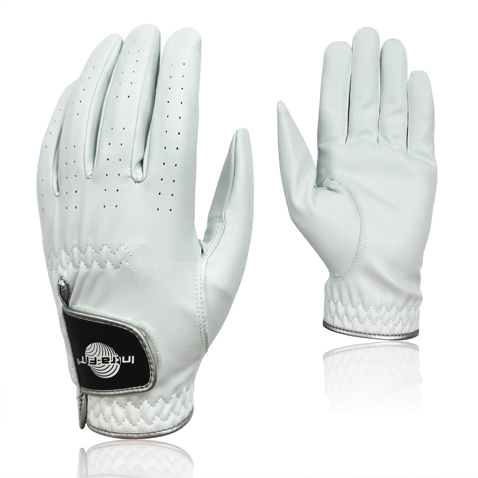 Intra-FIT Men's Golf Glove - Premium PU Glove, Extra Grip, All Weather, Worn on Left Hand for Right Handed Golfer, White, Pack of 1 Small