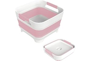 MontNorth 2.4 Gal Collapsbile Wash Basin with Drian Plug,9L Dish Pan for Soaking Baby Bottles,Portable Sink, Multiuse Foldable Bucket,Ice Beverage Tubs for Camping, Vegetable Washing, RV (Pink)