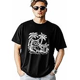 Mens Graphic T-Shirts, Cat Beach Short Sleeve Crew Neck Comfortable Soft Casual Classic Tee, XS - 5XL Palm Tree Tshirts Top