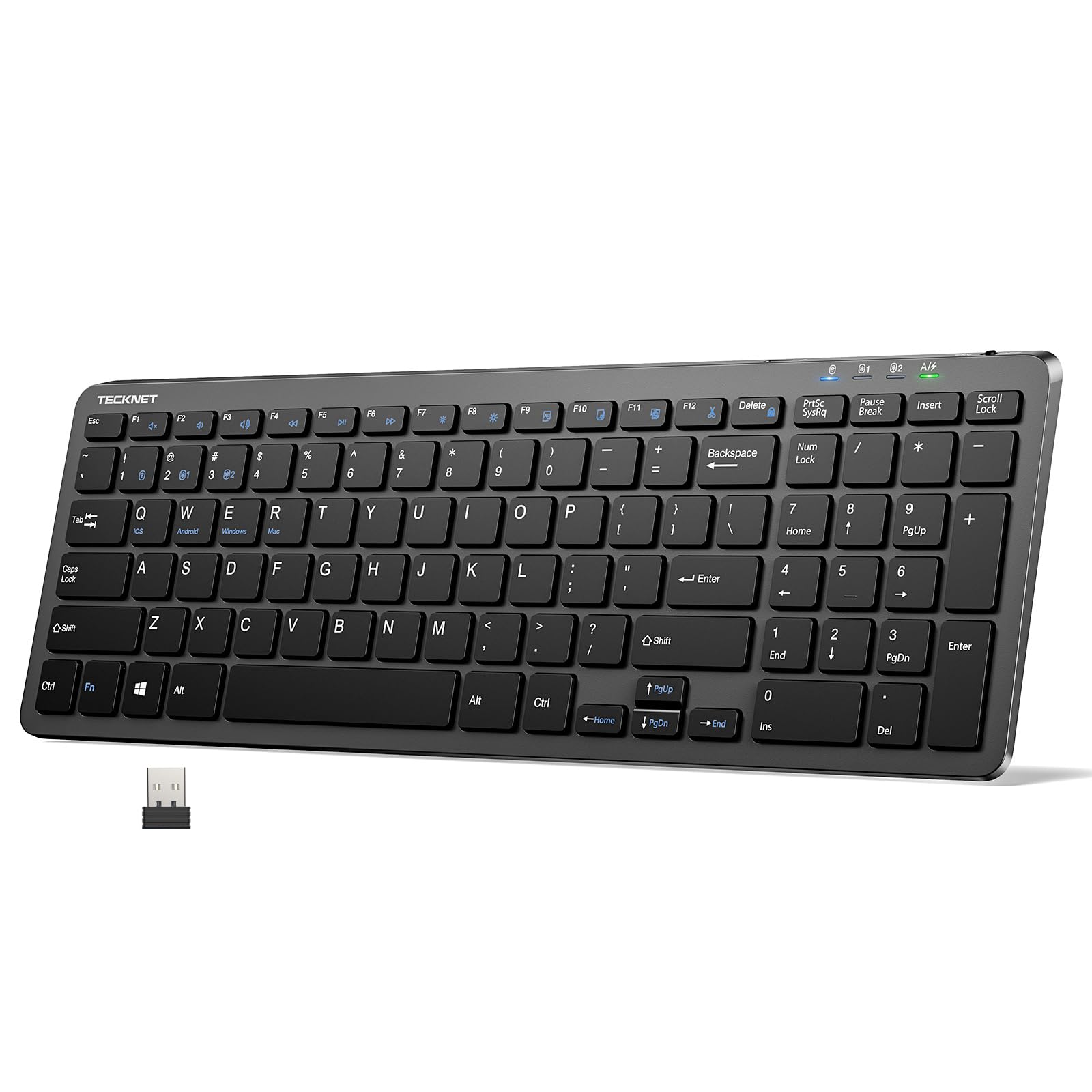 Photo 1 of TECKNET Wireless Bluetooth Keyboard Rechargeable - Ultra Slim 2.4G+BT Keyboard with Number Pad, Multi Devices Easy Switch, Low Profile Compact Keyboards for iPad, Macbook, Laptop, Computer, Tablet, PC