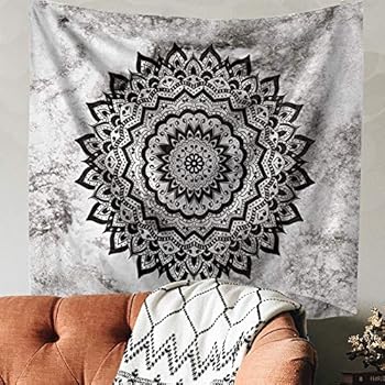 Indusleaf Psychedelic Mandala Tapestry Wall Hanging - Bohemian Living Room Wall Decor for Women Girls, Black and White Boho Medallion Tapestry for Room