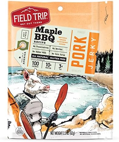 Field Trip Pork Jerky | Gluten Free Jerky, Low Carb, Healthy High Protein Snacks With No Nitrates, Made With All Natural Ingredients | Maple BBQ | 2.2oz Bags, 4 Pack