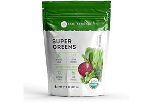 Kate Naturals Organic Super Greens Powder. Daily Greens Superfood Blend with Probiotics & Fiber for Smoothies and Juice (30 Servings, 8oz, Natural)