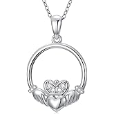 Zorlioy Diamond Irish Claddagh Necklace 925 Sterling Silver Claddagh Heart Necklace with Lab Grown Diamonds Jewelry Gifts