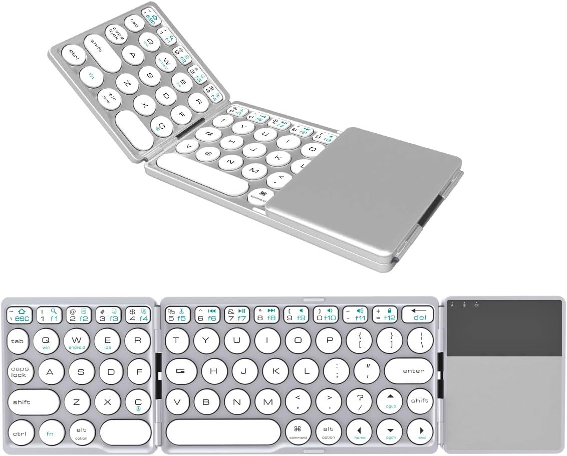 Upgrade,Foldable Bluetooth Keyboard,Ultra-Thin, Ultra-Light Portable Wireless Bluetooth Keyboard for iPad, iPhone, Compatible with iOS, Android and Windows Tablet Devices,Silver