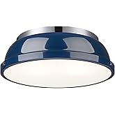 Golden Lighting Duncan 14" Flush Mount in Chrome with Matte Navy- Flush Mount Ceiling Light, Ceiling Light Fixture