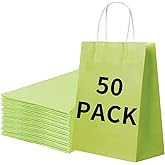 BAG BOX 50 Pack Small 5.9x3.1x8.25 Inch Green Kraft Paper Gift Bags with Handles for Bulk Shopping, Retail, Craft, Party Favors, Wedding, Grocery & Sacks