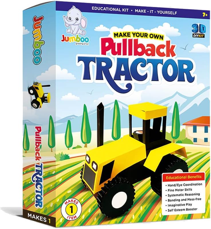Jumboo Toys DIY 3D Pullback Tractor Kids Toy Craft Project Kit