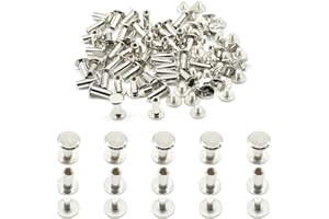 Hocansen 50 Set/100 PCS Chicago Screws M5x10 Round Flat Head Rivets Metal Binding Screws Posts for Leather Craft and Bookbind