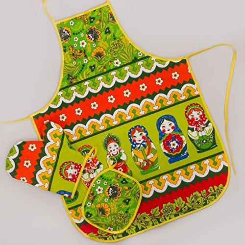 Matryoshka (Nesting Doll) 3-piece (Apron + 2 Potholders) Kitchen Textile Set