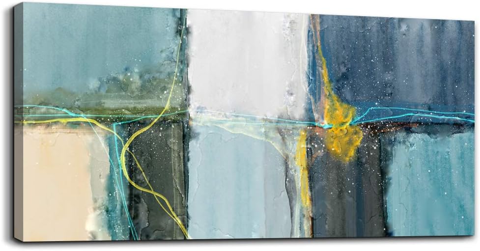 Wall Art for living room Abstract Canvas Prints Artwork bathroom Wall Decor Blue Abstract Watercolor Painting Bedroom Wall Decorations Office Works Mural Art Framed Hotel Home Decoration 24 x 48 inch