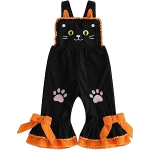 YINGISFITM Baby Girl Halloween Clothes Pumpkin Overalls Toddler Costumes Corduroy Flared Pants Set Halloween Costume
