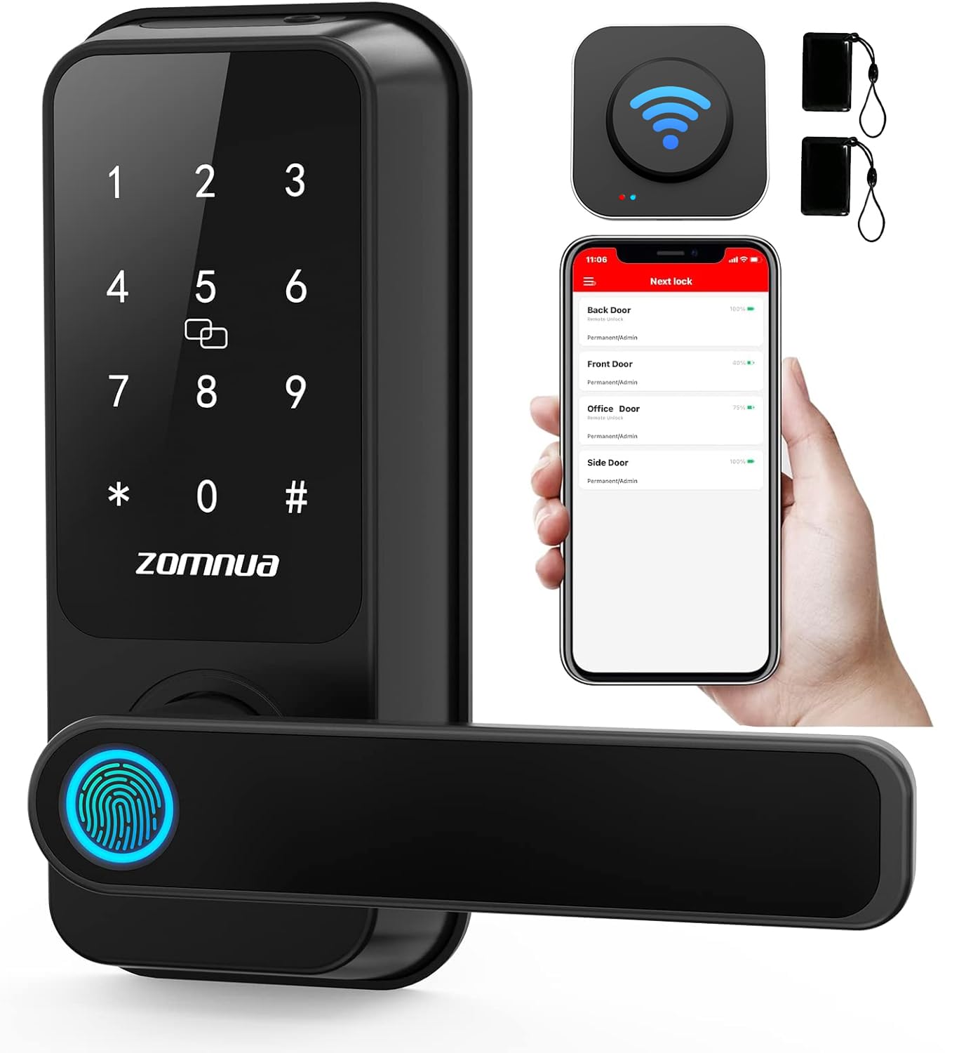 Photo 1 of WiFi Smart Lock with Handle,Zomnua Fingerprint Lever Keyless Entry Door Lock with Keypad, Alexa Digital Electronic Smart Deadbolt for Front Door with Gateway,Bluetooth App, Fob Keys