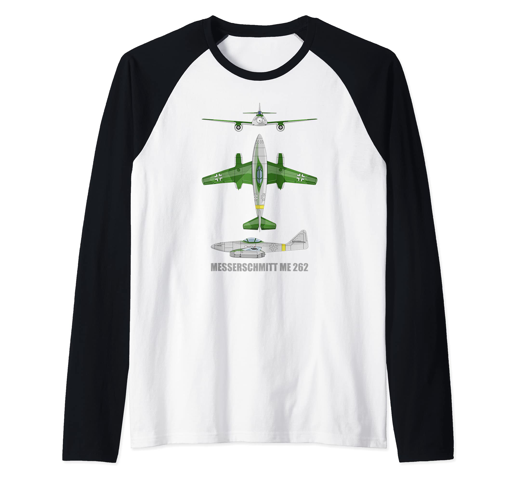 Messerschmitt Me 262 German WW2 Jet Fighter Plane Diagram Raglan Baseball Tee