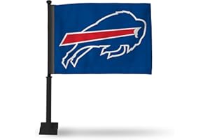 Rico Industries NFL Football Buffalo Bills Primary Double Sided Car Flag with Black Pole - 16" x 19" - Strong Pole That Hooks onto Car/Truck/Automobile