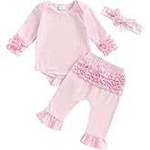 Dobeiokal Newborn Baby Girl Clothes Ruffles Striped Long Sleeve Romper Bodysuit Elastic Pants Set Cute Fall Winter Outfits