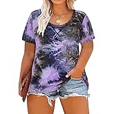 CARCOS Plus Size Tops for Women Short Sleeve Shirt Summer Star/Leopard/Tie Dye/Flower Crewneck Pullover Tunic XL-5XL