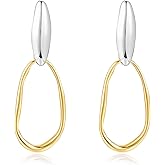 CoBi Mixed Metal Earrings for Women, Two Tone Oval Hoop Earrings,18K Gold and Silver Earrings Plated Chunky Statement Hoops, Dangle Earrings Fashion Jewelry Gift for Daily Wear