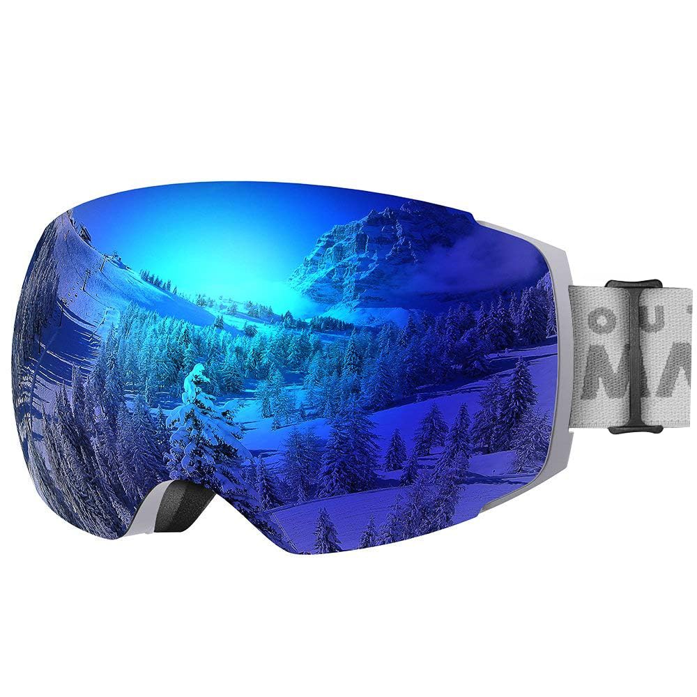 OutdoorMaster Ski Goggles PRO - Frameless, Interchangeable Lens 100% UV400 Protection Snow Goggles for Men & Women (Grey Frame VLT 15% Blue Lens with Free Protective Case) Image