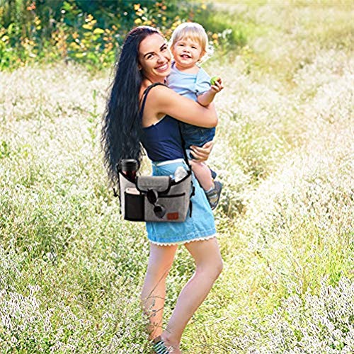Baby Stroller Organizer Bag with 2 XL Cup Holders and Large Storage Diaper Bag for Universal Stroller Accessories (Grey)