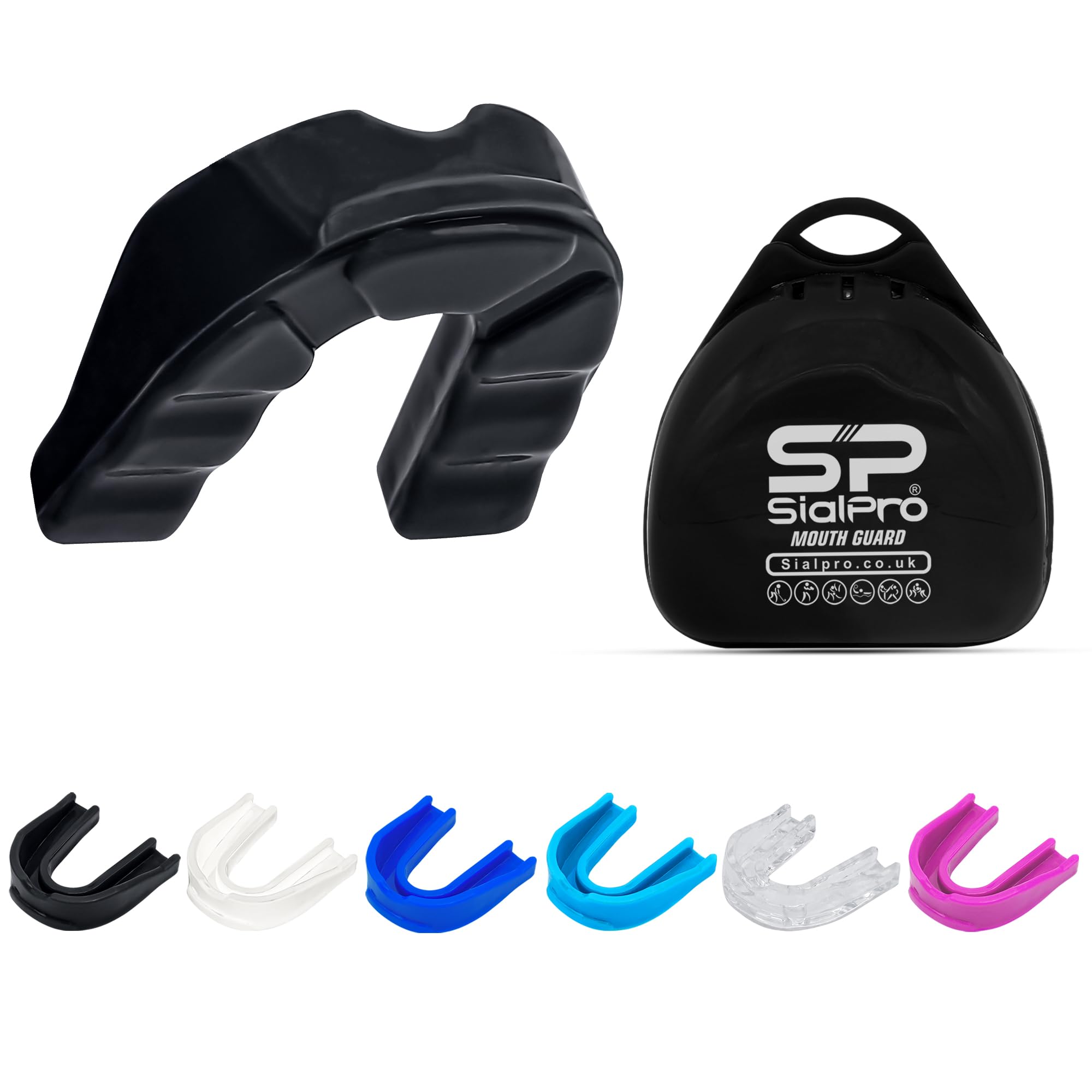 SialPro Mouth Guards for Boxing Men Adult Youth Junior Mouldable Mouthpiece Slim Fit Boil and Bite Gum Shield with Case MMA Hockey Rughby Basketball Judo Karate Martial Arts (Black, Adult)