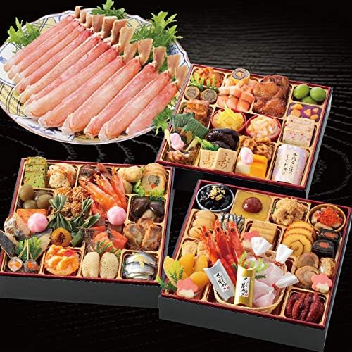 Amazon 割烹 料亭 千賀 監修 おせち おもてなし 三段重 冷蔵 59品 約5人前 生ずわい蟹 しゃぶしゃぶ用 セット 12月30日着 千賀屋 おせち 通販