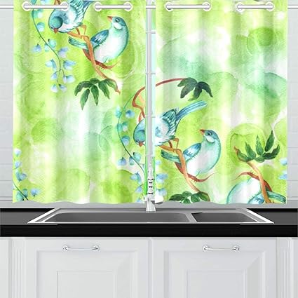 Amazon Com Yumoing Couple Vibrant Teal Blue Kitchen Curtains