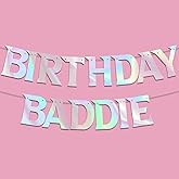 Birthday Baddie Banner, Silver Glitter Funny Birthday Banner for Women and Men, HBD Party Favors Supplies Decorations & Accessories for Any Bday