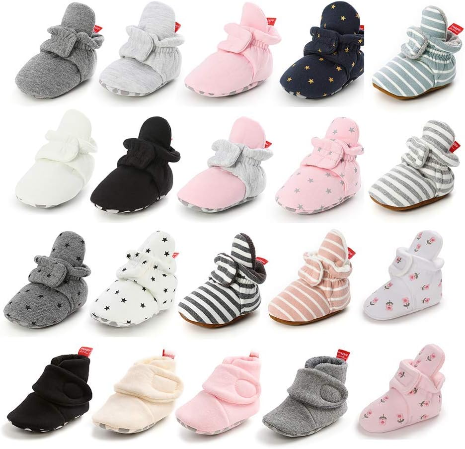 Newborn Infant Baby Girl Boy Cotton Booties Stay On Sock Slippers Soft Bedroom Shoes Non-Skid Ankle Boots With Grippers Toddler Crib Warm Shoe First Walker Birthday Shower Gift