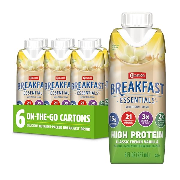 CARNATION BREAKFAST ESSENTIALS HIGH PROTEIN READY-TO-DRINK, CLASSIC FRENCH VANILLA, 8 FL OZ BOTTLE (PACK OF 6)
