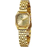 BERNY Gold Watch for Women, Classic Square Fashion Women's Wrist Watch | Elegant Ladies&rsquo; Quartz Watch, All Stainless Steel, 30M Waterproof, Sunray Dial, Push-Button Butterfly Clasp, Birthday Present