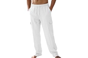 TAFLE Men's Linen Pants Casual Cargo Pants with Pockets Lightweight Elastic Waist Drawstring Pants Baggy Beach Pants