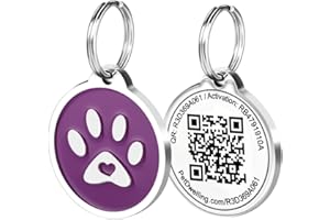 Pet Dwelling Premium Pet ID Tag for Dogs and Cats: Easy Scan QR Code, Instant Online Pet Profile Access, & Scan Location Alerts(Purple Paw)