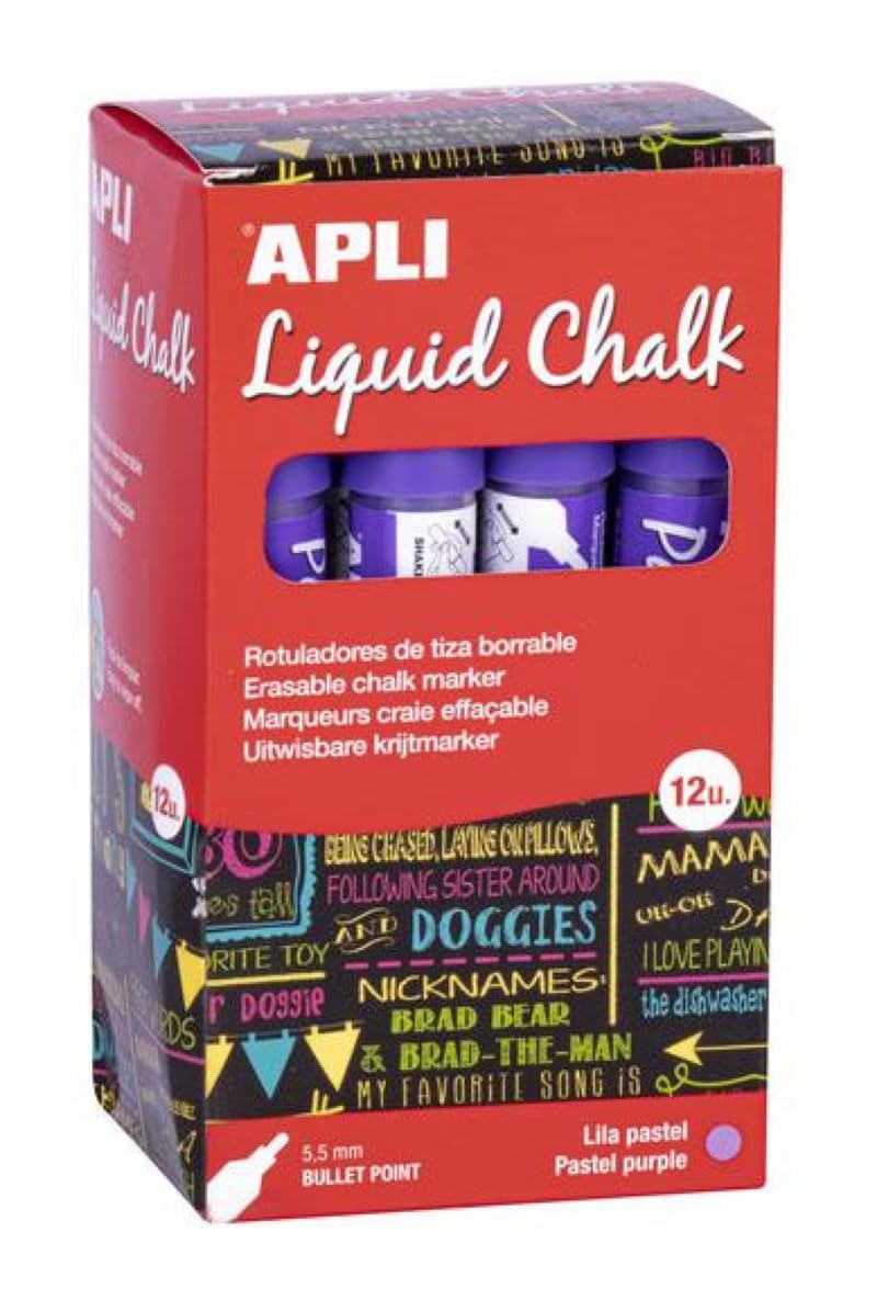 APLI 18040 – Erasable Chalk Markers, 5.5 mm, Liquid Chalk Round Tip, Pastel Lilac