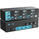 8K/4K KVM Switch 3 Monitors 3 Computers Triple Monitor 3 Port 2 Displayport 1.4 and HDMI 2.1 USB 3.0 KVM Switches, DP 1.4 Supports 8K@30Hz/4K@144Hz, HDMI Supports 8K@60Hz /4K@120Hz with Wired Remote
