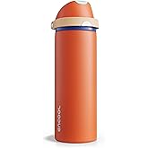 Insulated Water Bottle with Straw - Encool Stainless Steel Water Bottle with Push Button Lid, Leak-Proof & BPA-Free, Keeps Cold for 24 Hours for Sports, Travel, Gym (24 oz, Salmon)
