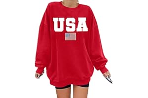 QAUN Oversized Usa Sweatshirt Women: Patriotic Tshirt 4th July Shirt Long Sleeve Casual Pullover Tops