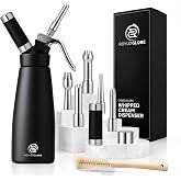 ROYLO GLOBE Professional 500 ml Aluminum Whipped Cream Dispenser | 2 Cleaning brushes,5 Stainless Steel Nozzles,1 Protective Cap-1 Pint Homemade Whipped Dispenser(N20 Charger Not Included)