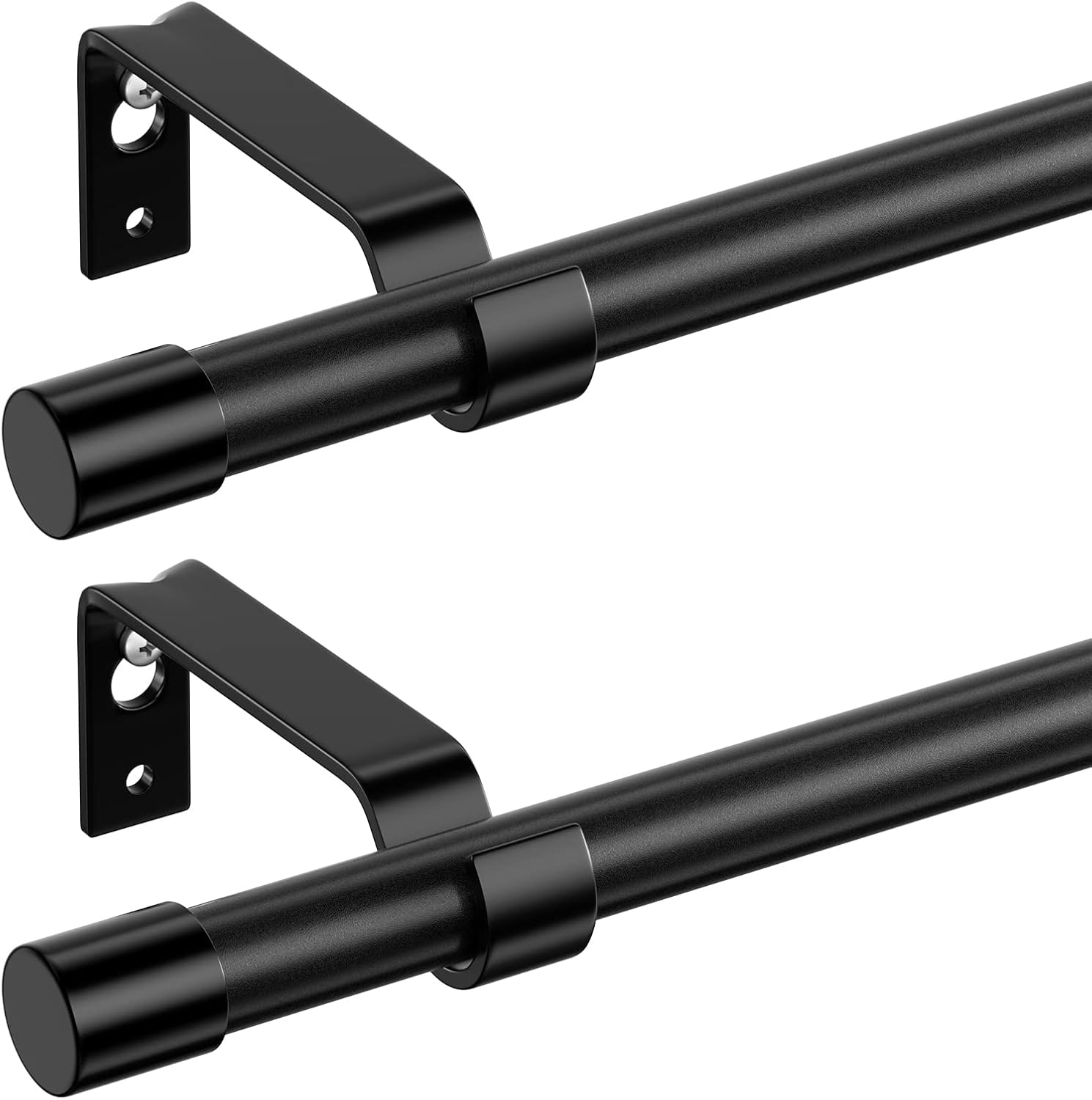 Window Treatment Hardware - Curtain Rods 2 Pack, Black Curtain Rod for Windows 28 to 48 inch, 5/8 inch Diameter Metal Standard Drapery Rod Set with Bracket, Heavy Duty Adjustable Curtain Rod Set of 2 for Bedroom, Kitchen